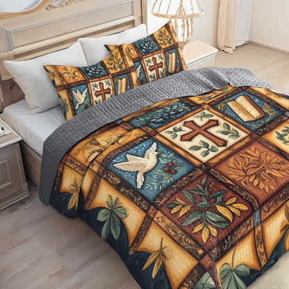 Shineful All Season Quilt 3-Piece Set Peaceful Cross