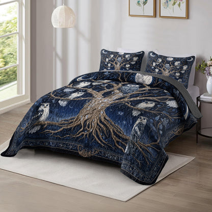 Shineful All Season Quilt 3-Piece Set Midnight Owl Tree Of Life