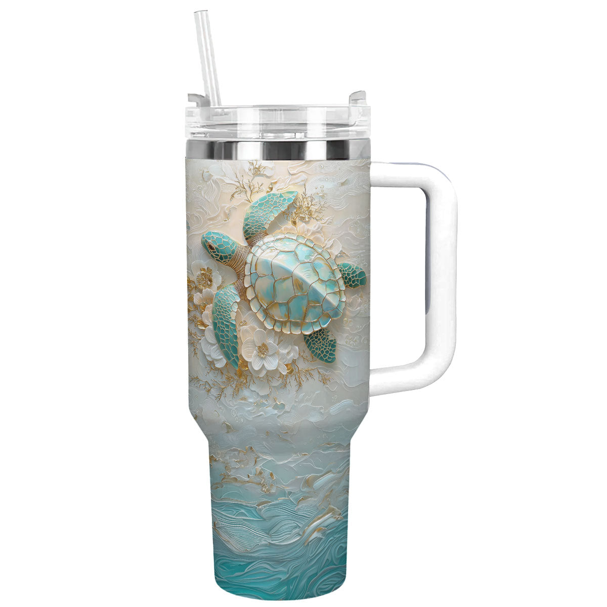 Shineful Glossy Tumbler - Golden Serenity Sea Turtle