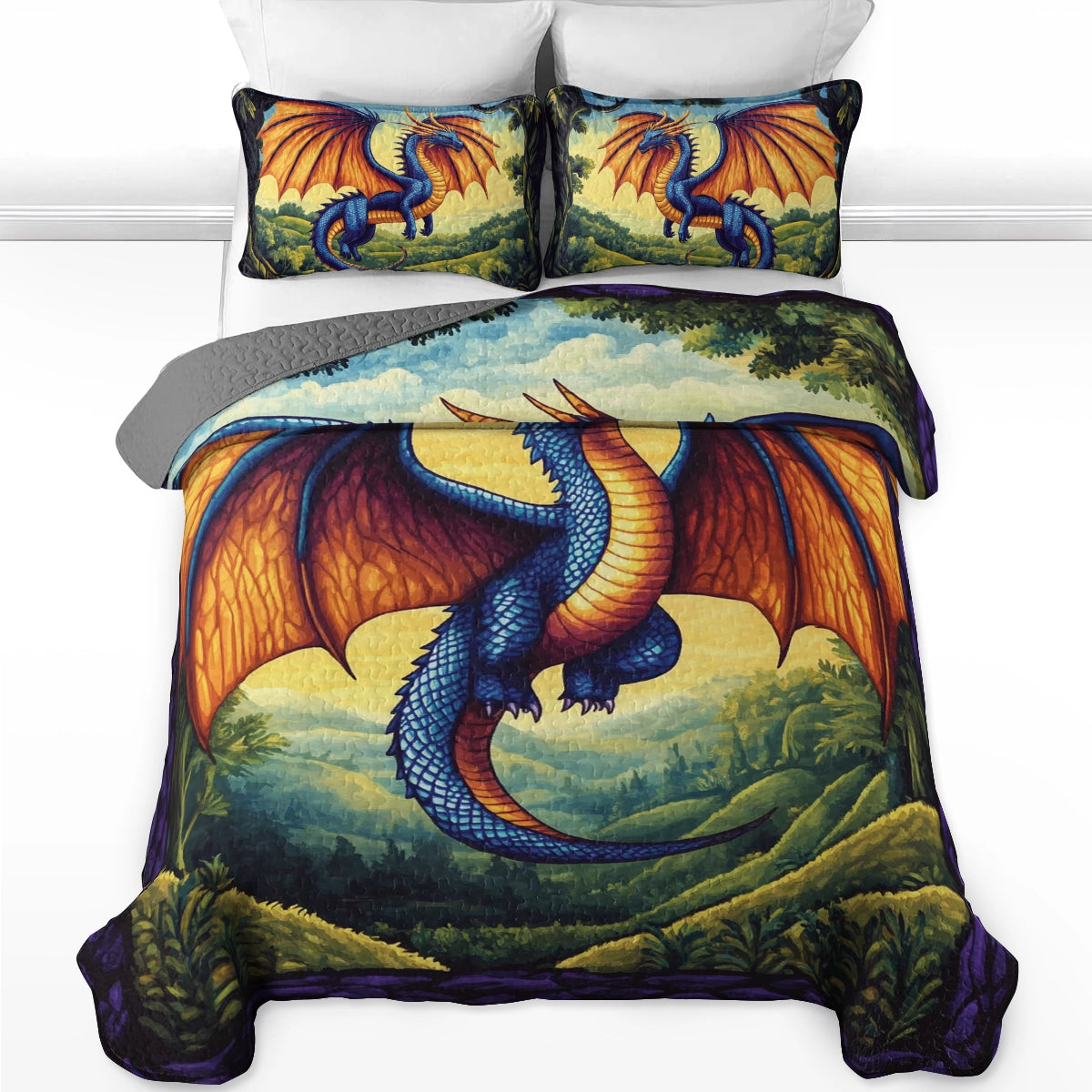 Shineful All Season Quilt 3-Piece Set - Mystical Blaze Dragon