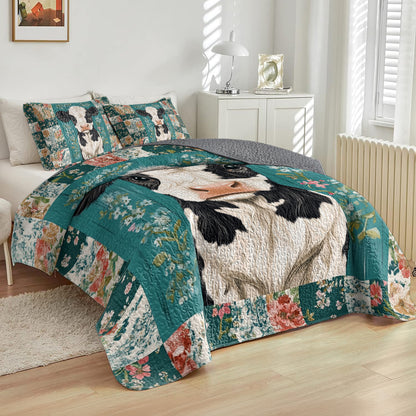 Shineful All Season Quilt 3-Piece Set Floral Cow
