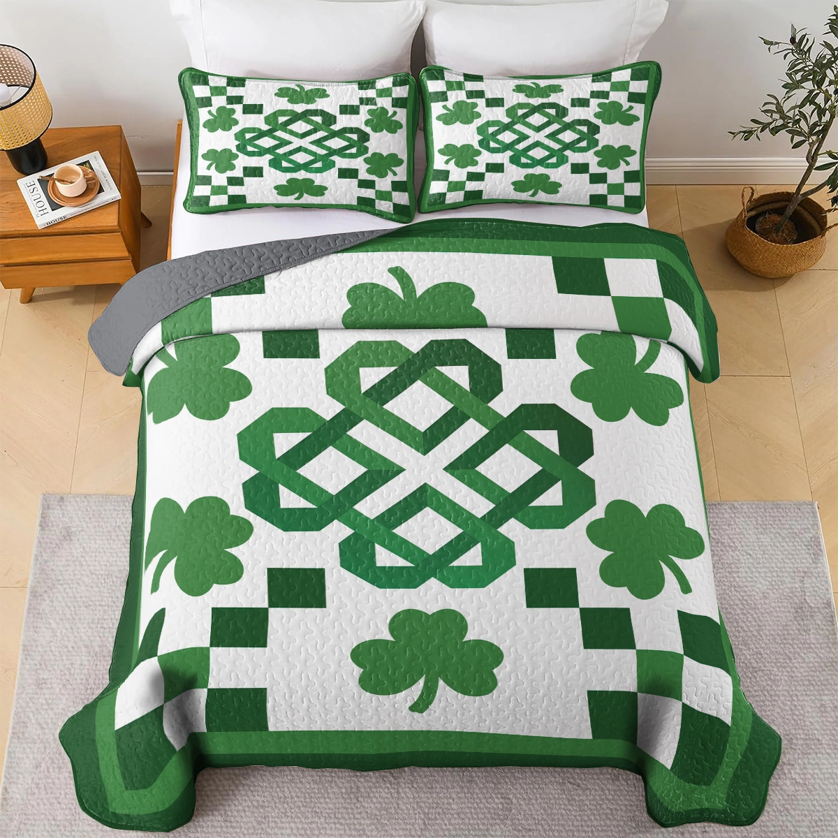 Shineful All Season Quilt 3-Piece Set - Shamrock Celtic Knot