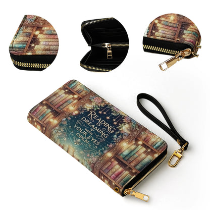 Shineful Leather Clutch Purse With Wristlet Strap Handle Midnight Reader