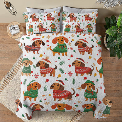 Shineful All Season Quilt 3-Piece Set Christmas Dachshund Pattern
