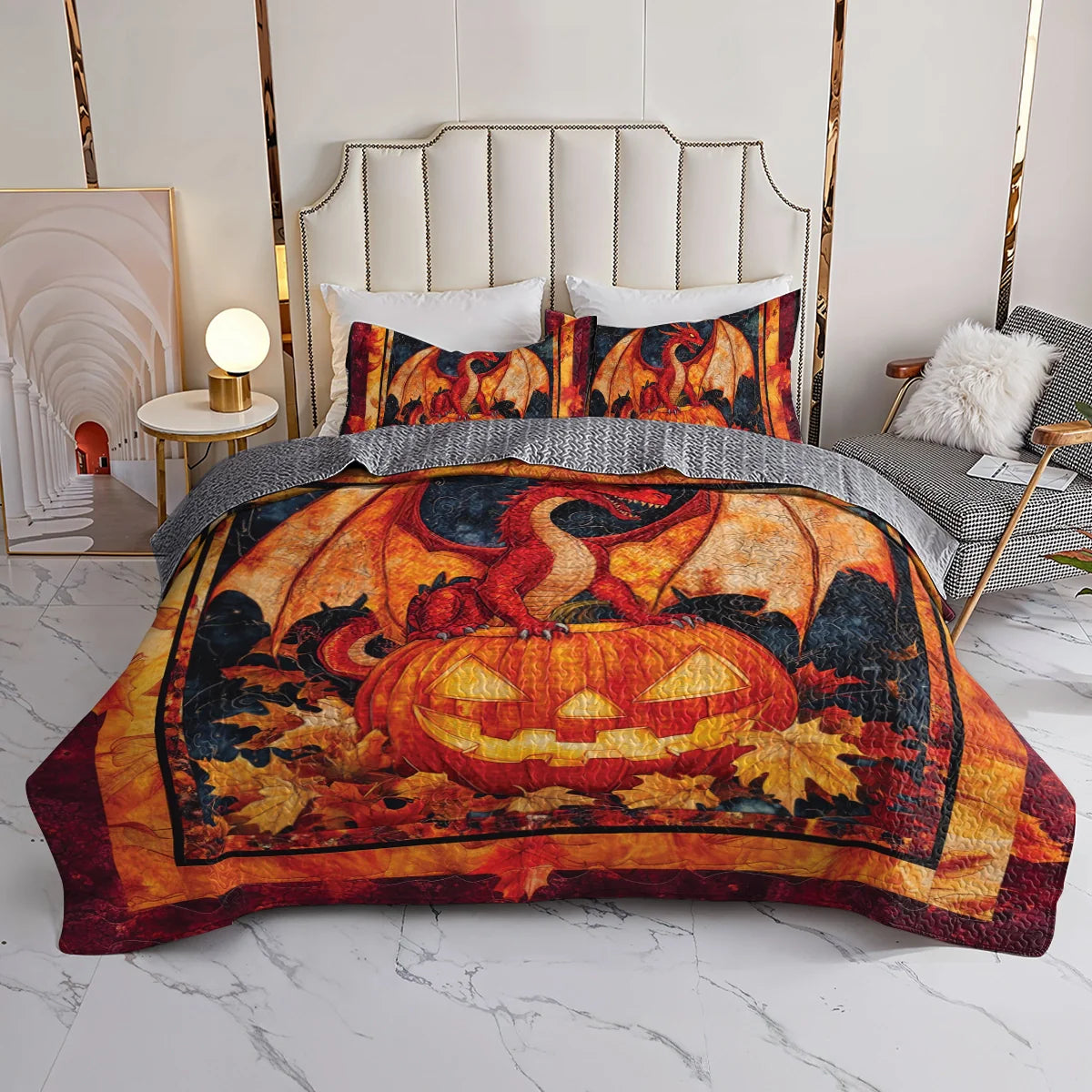 Shineful All Season Quilt 3-Piece Set Fiery Fall Dragon