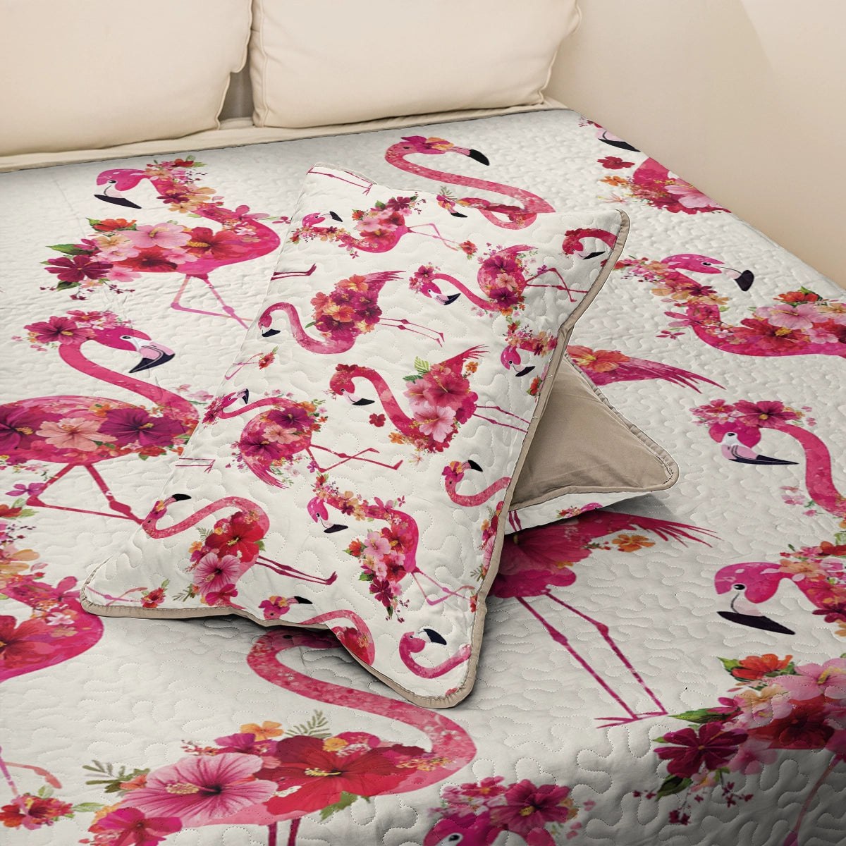 Shineful All Season Quilt 3-Piece Set - Floral Flamingo Fiesta