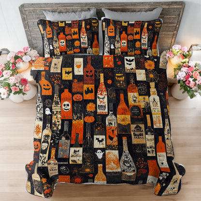 Shineful All Season Quilt 3-Piece Set Halloween Wine Bottles