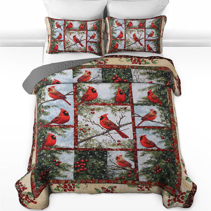 Shineful All Season Quilt 3-Piece Set Cheerful Cardinal Patchwork