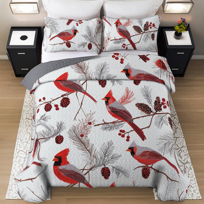 Shineful All Season Quilt 3-Piece Set Gentle Cardinals Lovely