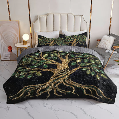 Shineful All Season Quilt 3-Piece Set Golden Tree of Life Luxury