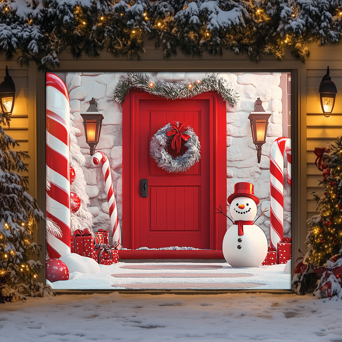 Shineful Garage Door Banner Decoration Snowman Candy Cane
