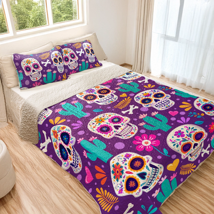 Shineful All Season Quilt 3-Piece Set - Vibrant Skull Fiesta