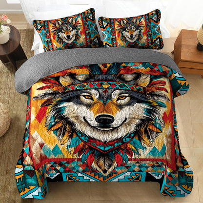 Shineful All Season Quilt 3-Piece Set - Tribal Wolf Majesty