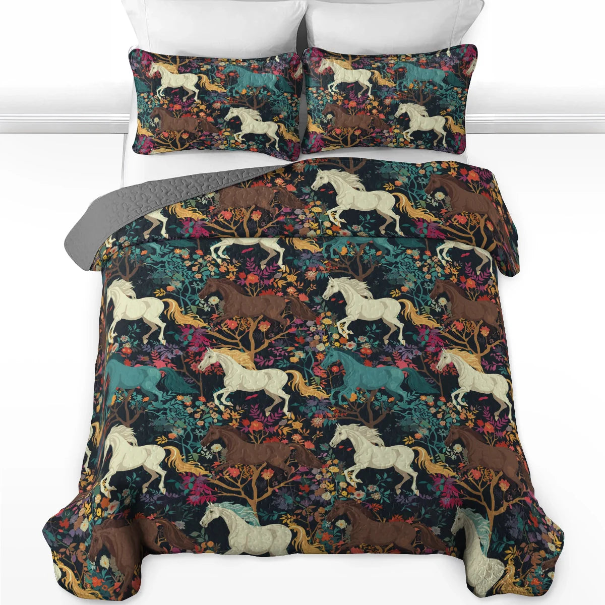 Shineful Quilt 3-Piece Set Horse Flower