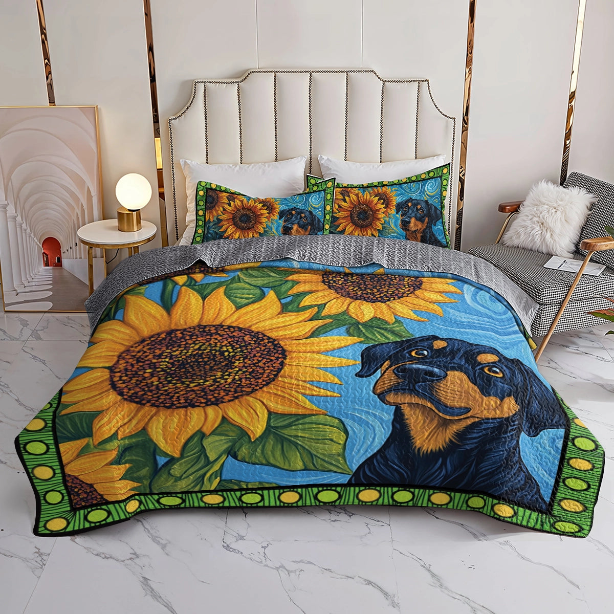 Shineful All Season Quilt 3-Piece Set -  Sunflower Rottie Bliss