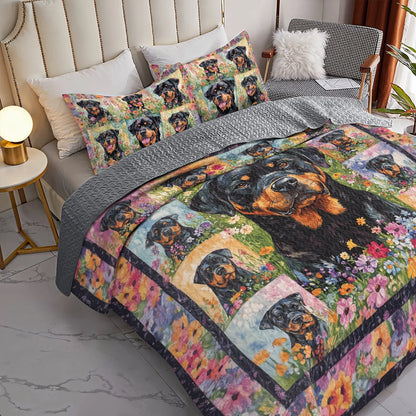 Shineful All Season Quilt 3-Piece Set - Rottie In The Garden