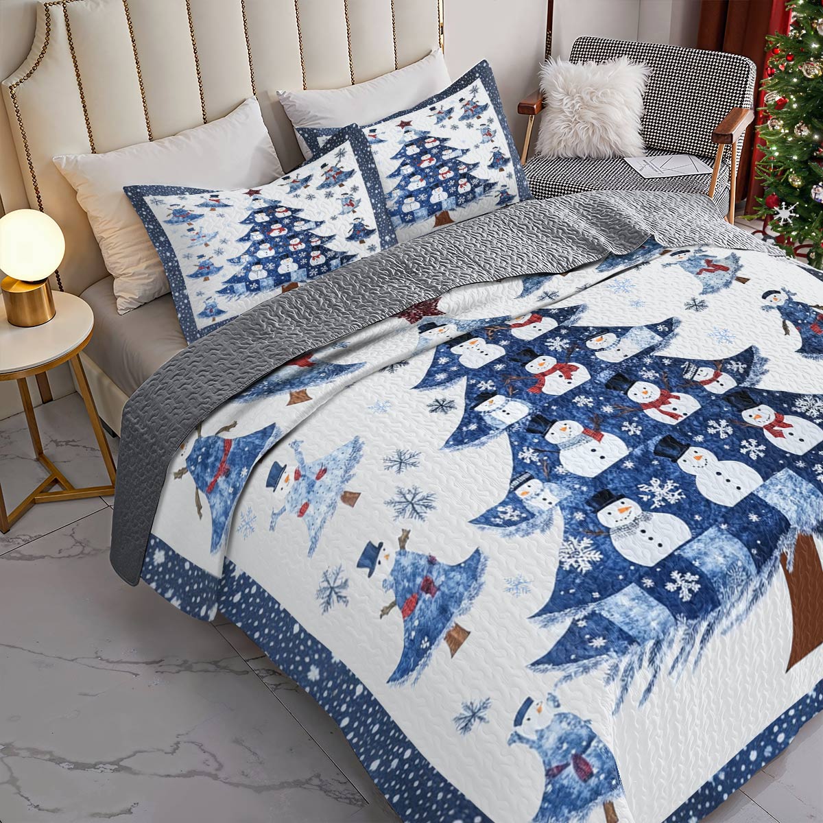 Shineful All Season Quilt 3-Piece Set Pretty Dancing Snowmen