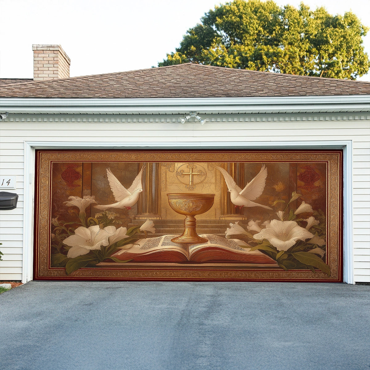 Shineful Garage Door Banner Decoration The Holy Offering