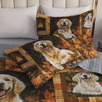 Shineful All Season Quilt 3-Piece Set - Golden Retriever - Golden Days Of Autumn