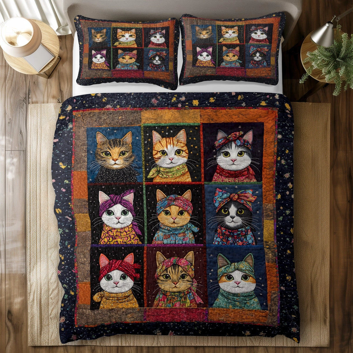 Shineful All Season Quilt 3-Piece Set - Retro Cat Charm