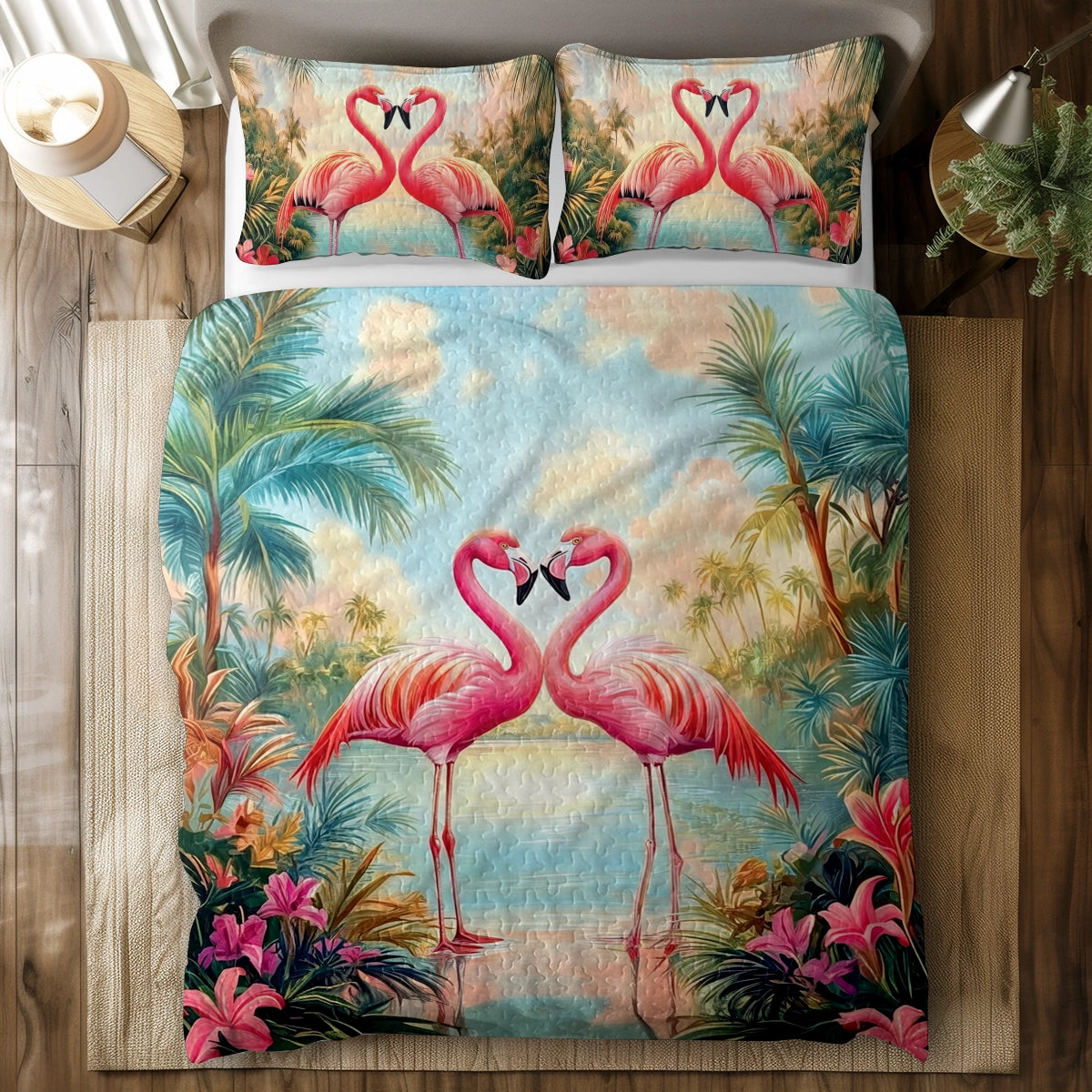 Shineful All Season Quilt 3-Piece Set - Tropical Flamingo Love
