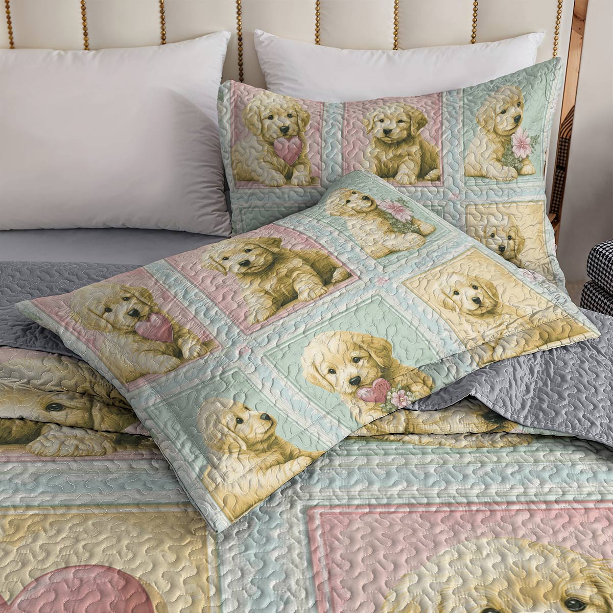 Shineful All Season Quilt 3-Piece Set - Golden Retriever Puppy Love