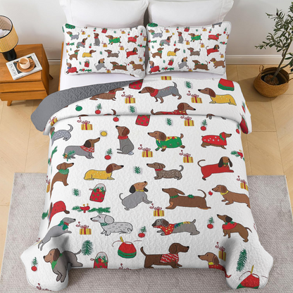 Shineful All Season Quilt 3-Piece Set - Christmas Dachshund Cheer