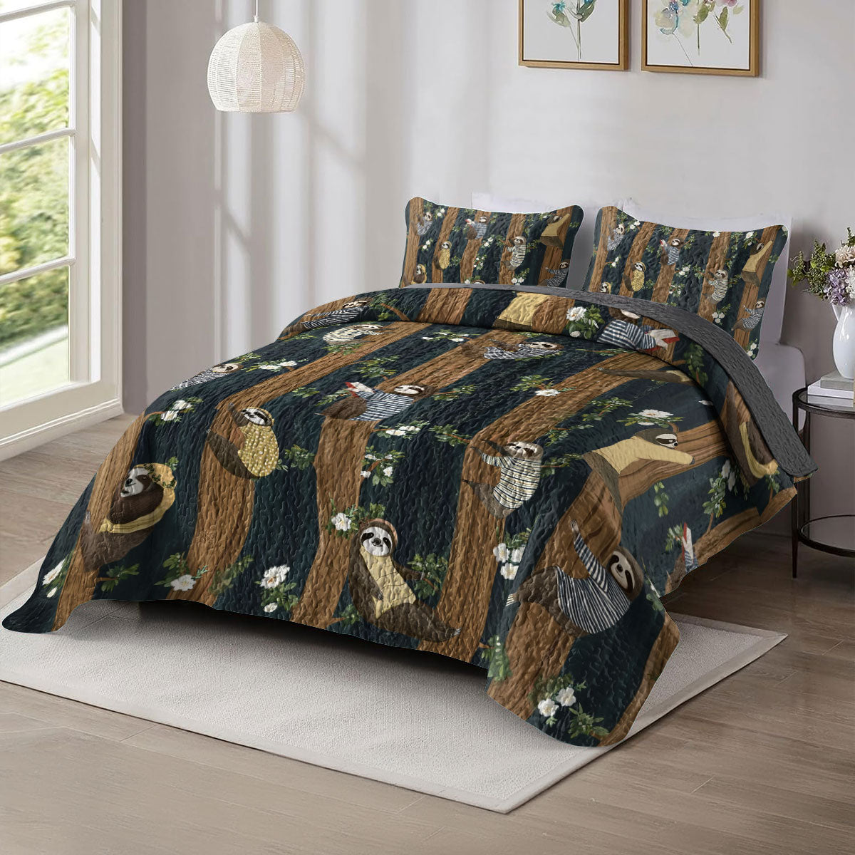 Shineful All Season Quilt 3-Piece Set Sloth Forest Flow