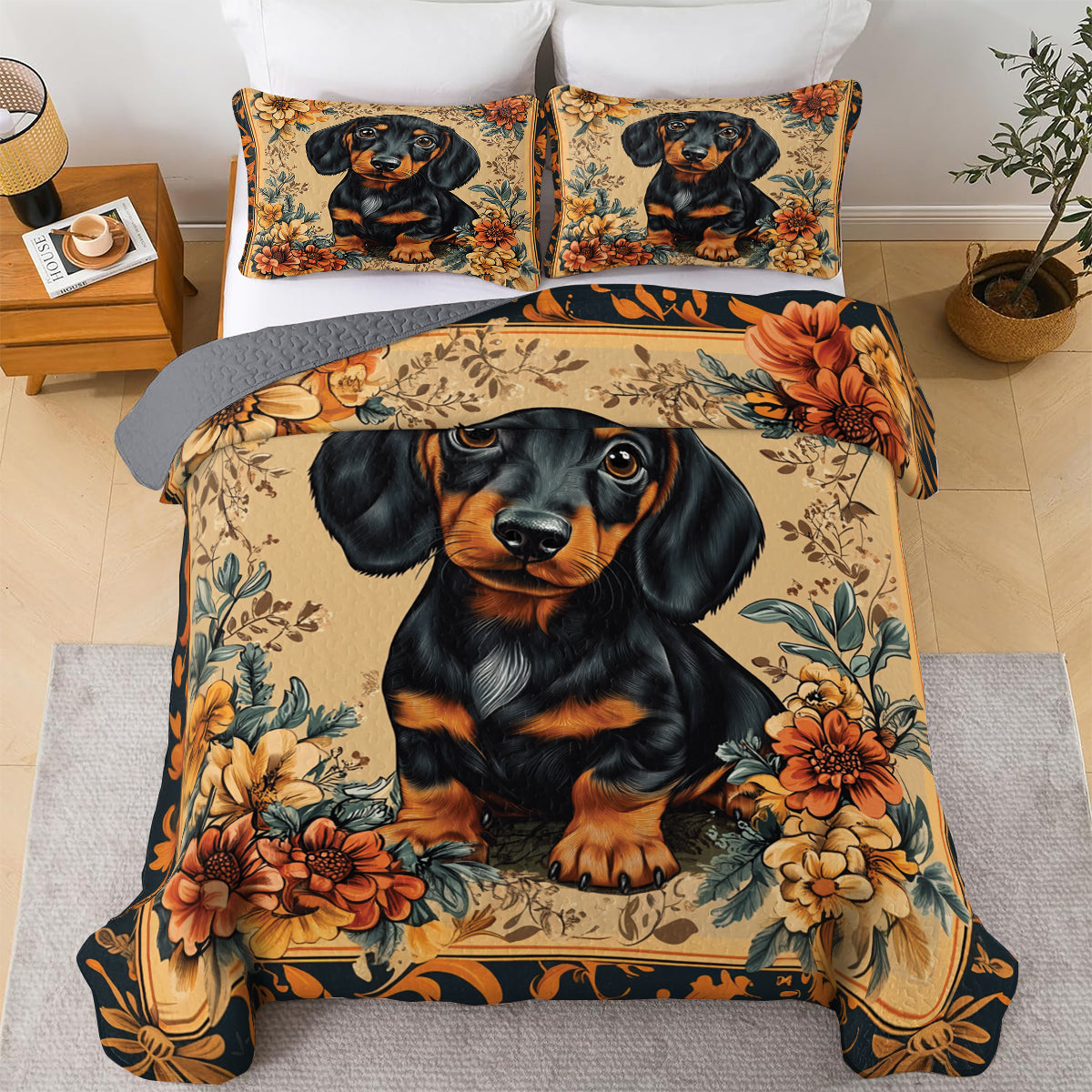 Shineful All Season Quilt 3-Piece Set Vintage Dachshund