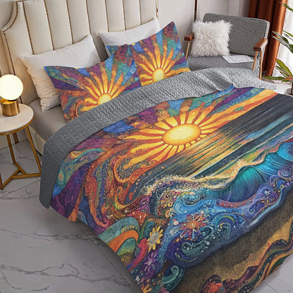 Shineful All Season Quilt 3-Piece Set Radiant Sunrise Waves