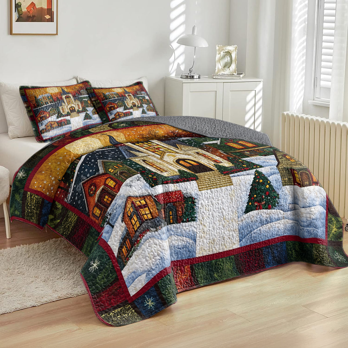 Shineful All Season Quilt 3-Piece Set Cozy Winter Village