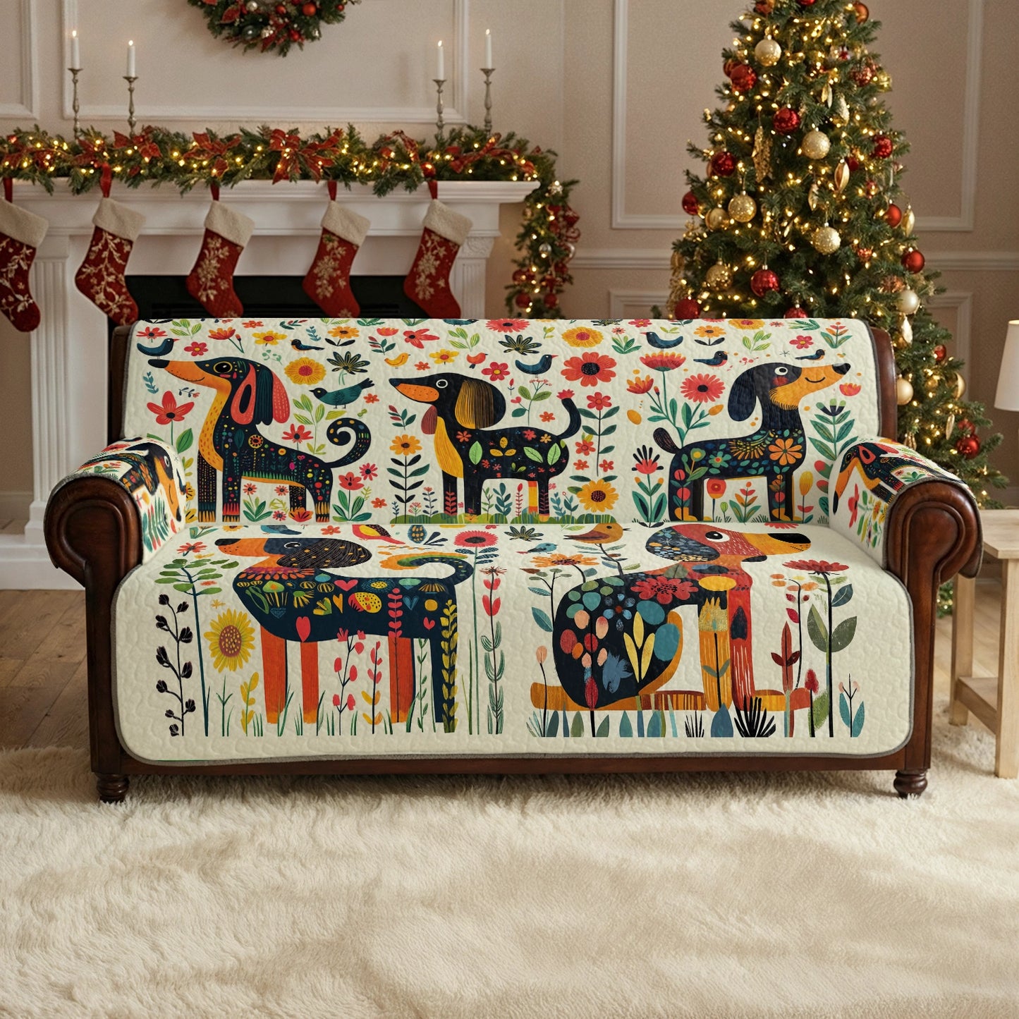Shineful Sofa Cover Set Festive Dachshund Garden