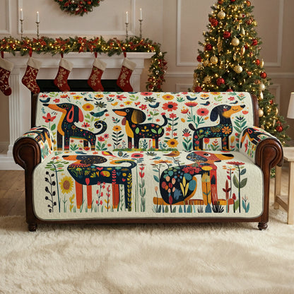 Shineful Sofa Cover Set Festive Dachshund Garden