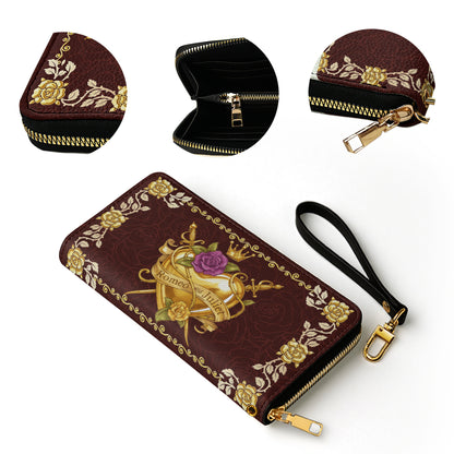 Shineful Leather Clutch Purse With Wristlet Strap Handle Romeo & Juliet Golden Heart