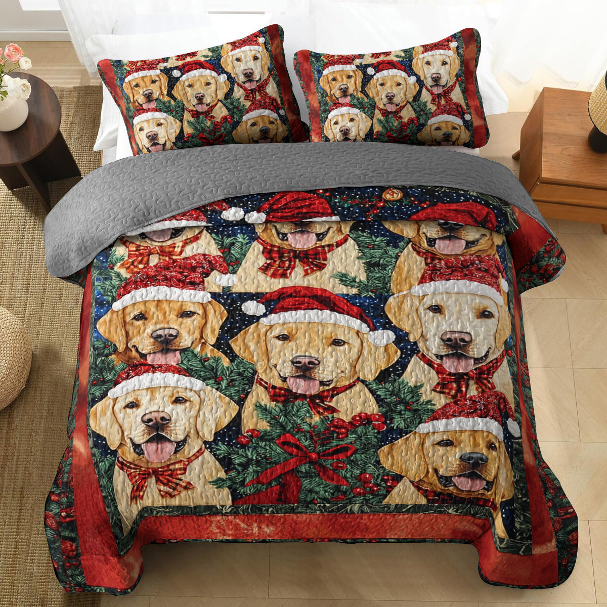 Shineful All Season Quilt 3-Piece Set Christmas Golden Dreams