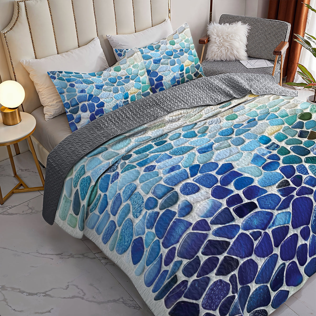 Shineful All Season Quilt 3-Piece Set Ocean Pebbles