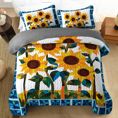 Shineful All Season Quilt 3-Piece Set - Beautiful Sunflower Garden