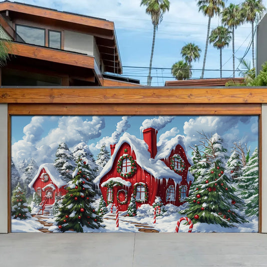 Shineful Garage Door Banner Decoration Santa’s Cozy Red Cottage