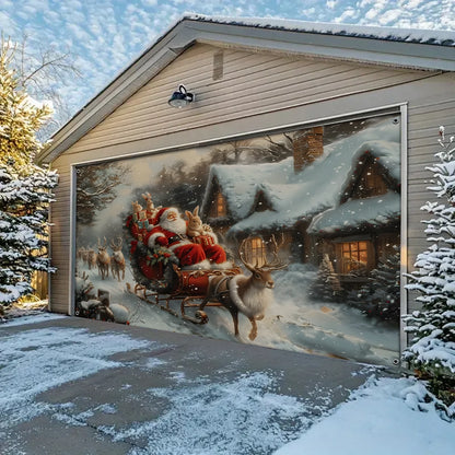 Shineful Garage Door Banner Decoration Santa's Snowy Night Scene