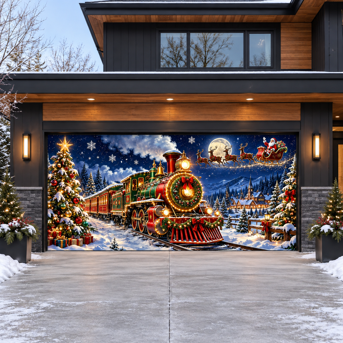 Shineful Christmas Train Garage Door Banner Decoration