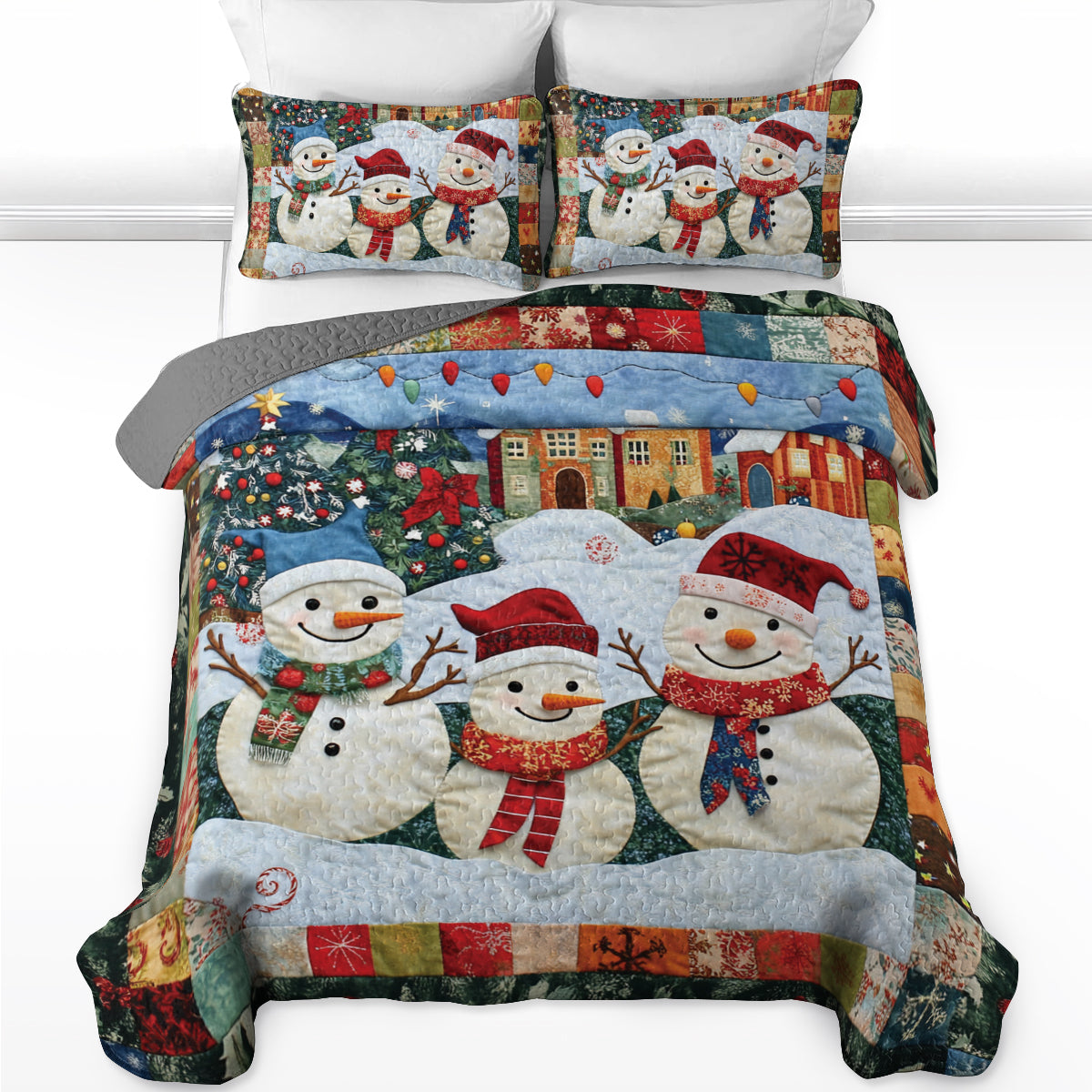 Shineful All Season Quilt 3-Piece Set Festive Snowman Family