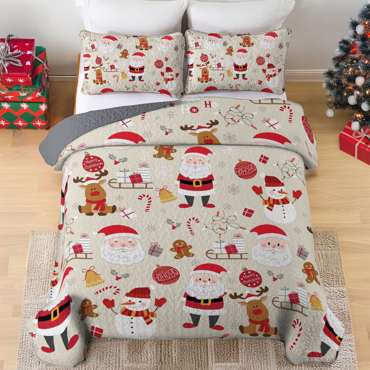 Shineful All Season Quilt 3-Piece Set Santa's Festive