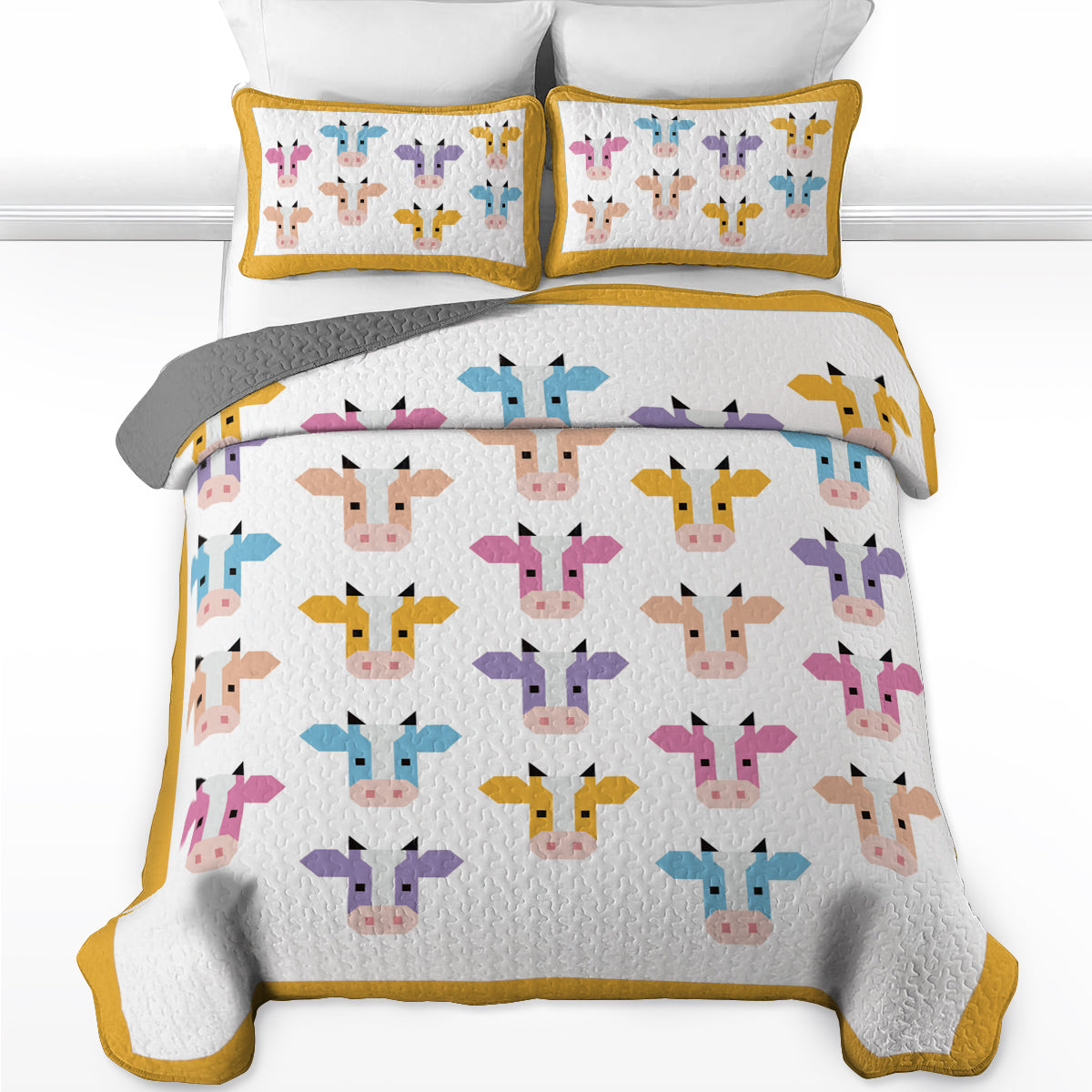 Shineful All Season Quilt 3-Piece Set Colorful Cow
