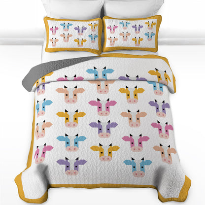 Shineful All Season Quilt 3-Piece Set Colorful Cow