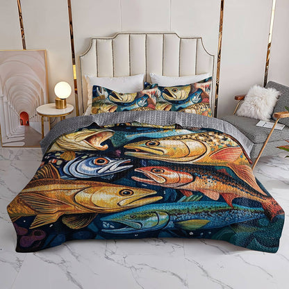 Shineful All Season Quilt 3-Piece Set Colorful Fishes