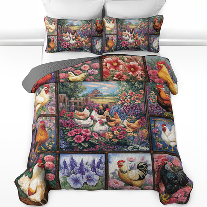 Shineful All Season Quilt 3-Piece Set Pink Blooms & Feathered Friends