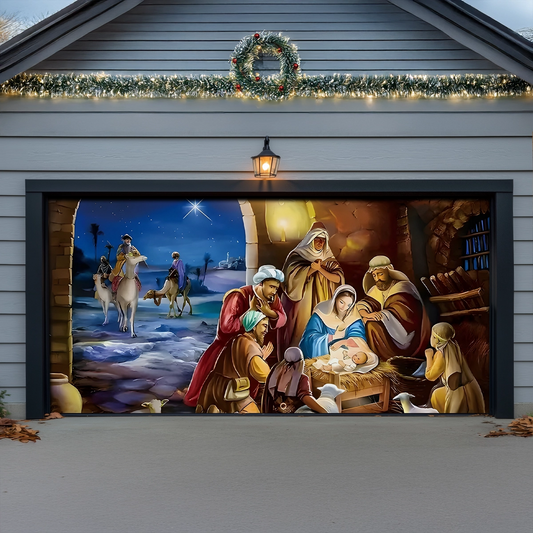 Shineful Garage Door Banner Decoration Bethlehem’s Sacred Arrival