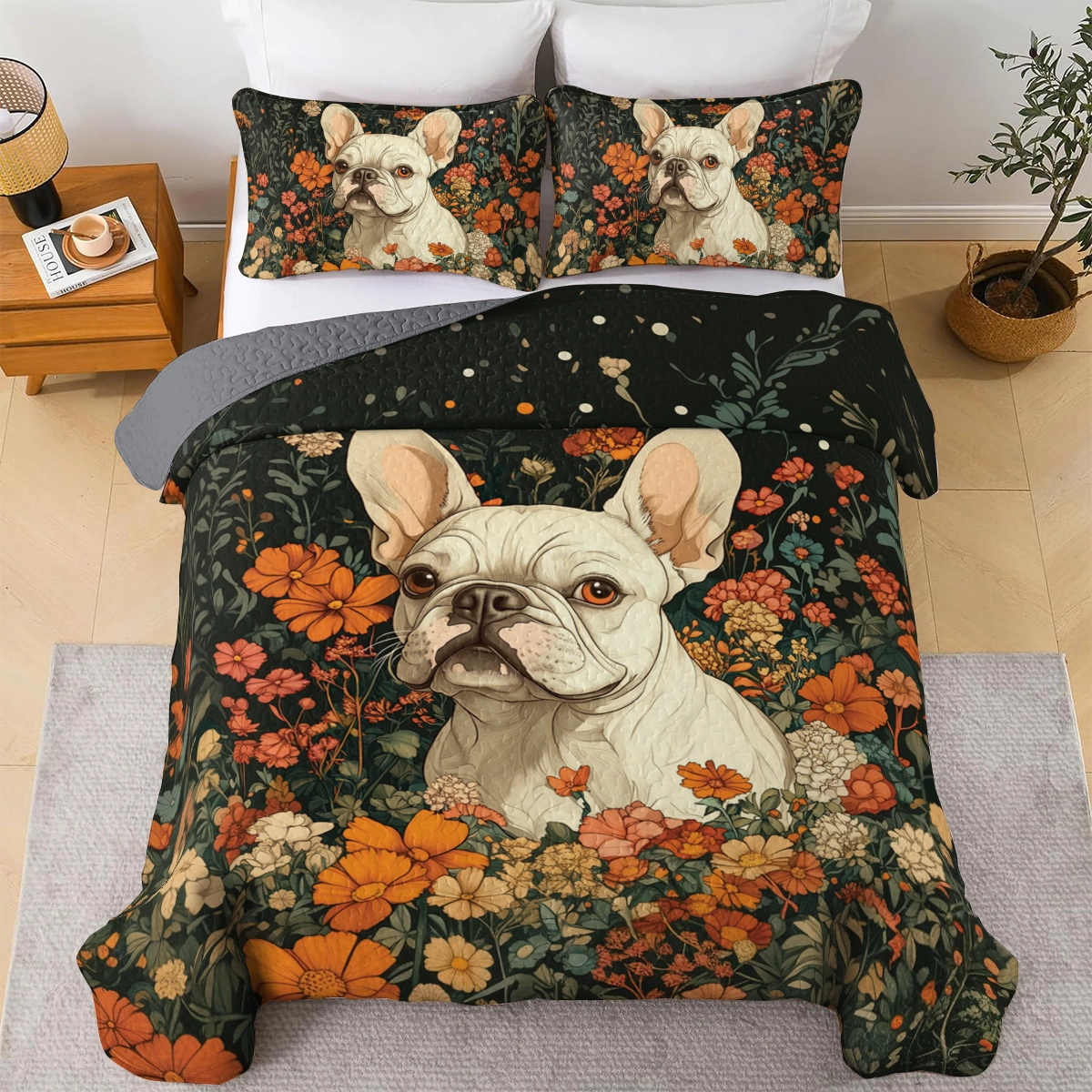 Shineful All Season Quilt 3-Piece Set Floral Frenchie Elegance