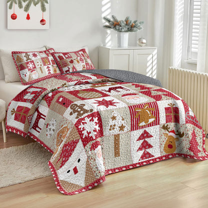 Shineful All Season Quilt 3-Piece Set Patchwork Christmas Wonderland