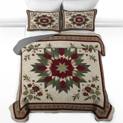 Shineful All Season Quilt 3-Piece Set Evergreen Star Bloom